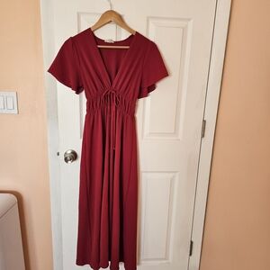 See You Monday Deep Red Midi Dress